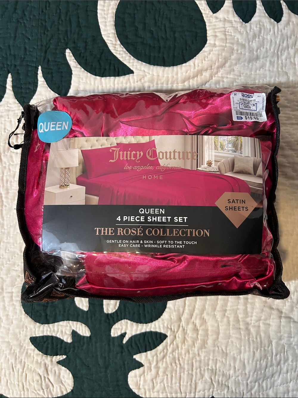 New Juicy Couture Queen Size Sheets 4pcs set  (Hot Pink )